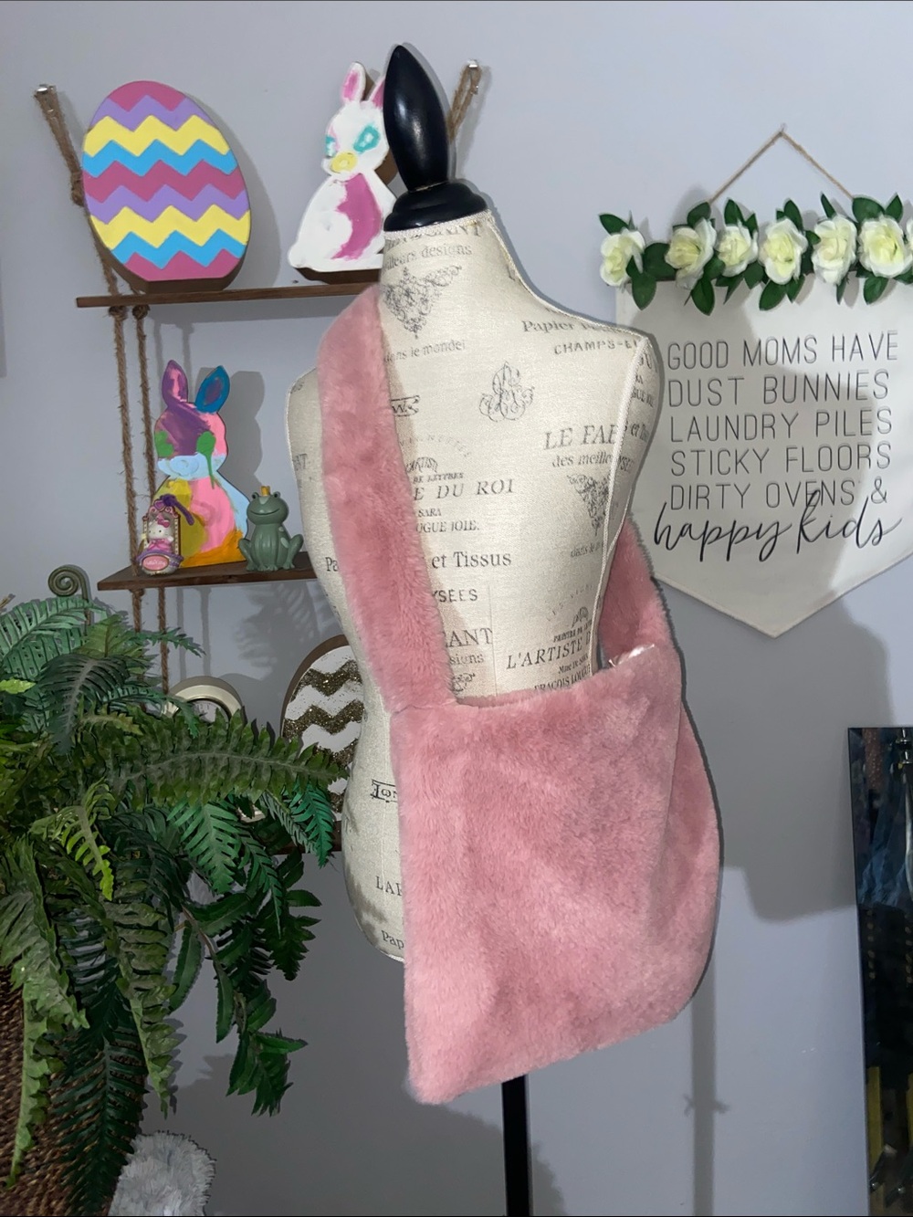 Soft Pink Faux Fur Crossbody Hobo Bag